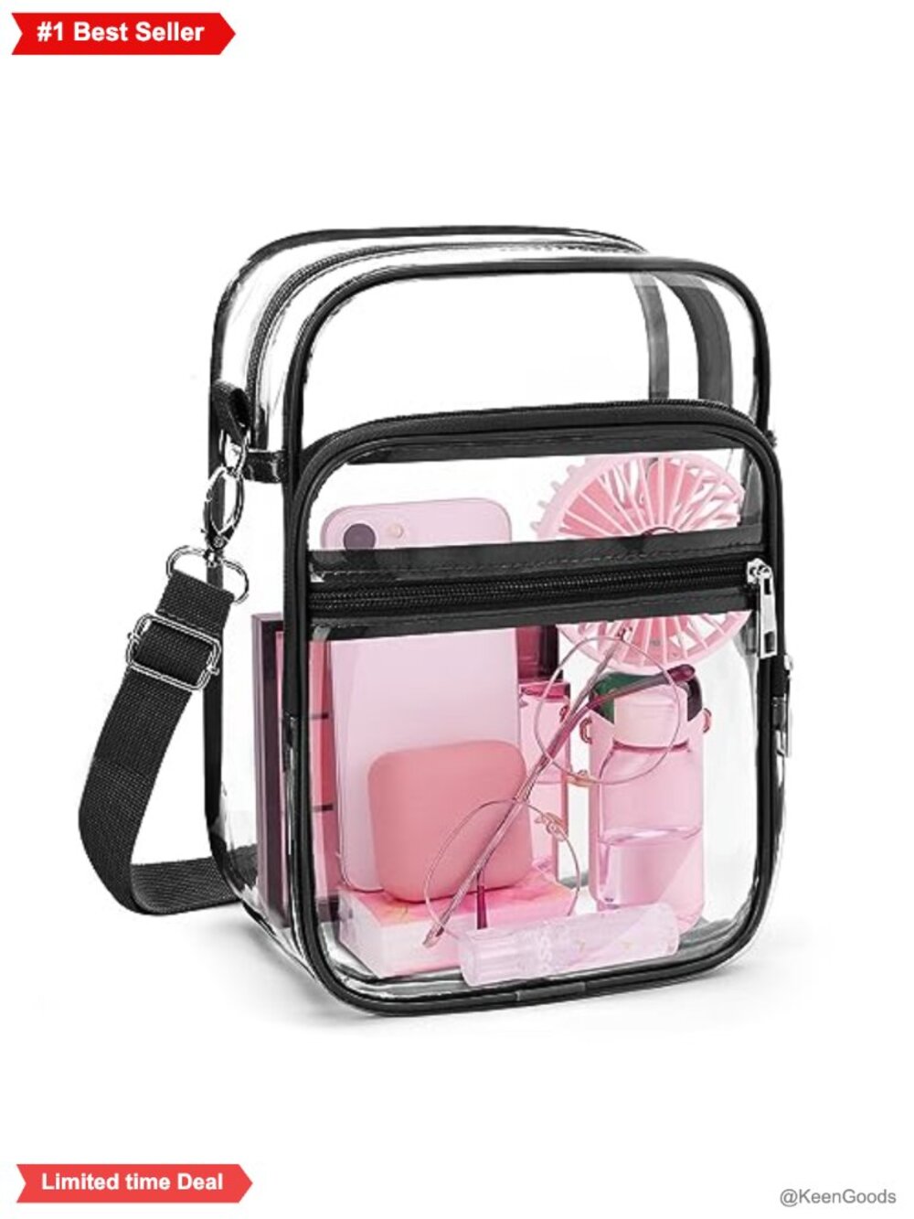 Clear Crossbody Bag Adjustable Strap Stadium Approved PVC Messenger Purse